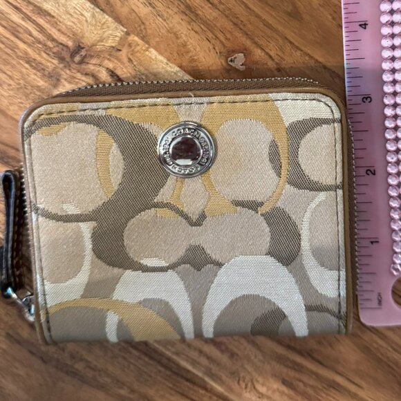 Coach Signature Canvas Small Zip-Around Wallet — Brown/Khaki Signature C - Picture 7 of 7